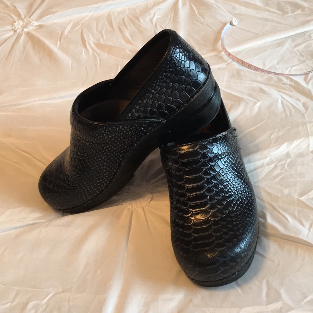 Dansko snakeskin look clogs size 38